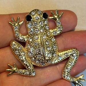 Brooch - Frog with Rhinestones - Gold Tone - New